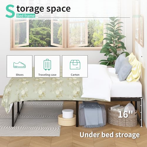 Lutown-Teen 46cm Base Cama Queen Size, No Necesita Somier, Base de Cama Queen Size con Resistentes Listones de Acero para Colchón, Fácil Montaje, Sin Ruido, Negro