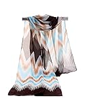 E-Clover Lightweight Chiffon Sheer Scarves: Fashion Colorful Striped Pattern Scarf for Women (KhakiBlue)