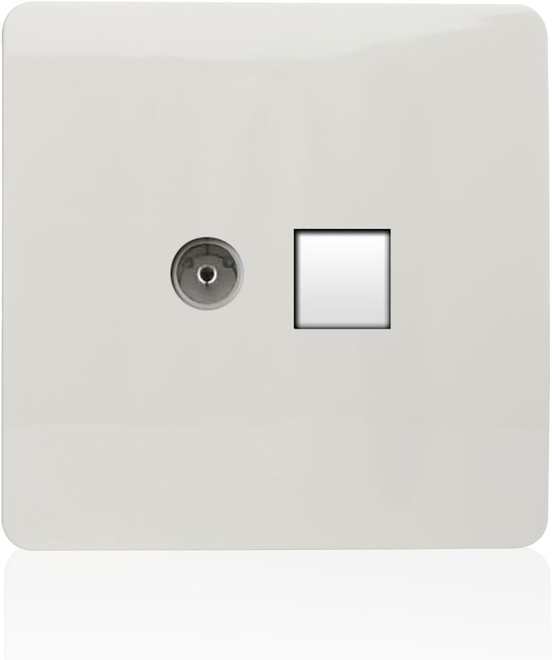 Trendi Artistic Modern Glossy Tactile TV Co-axial Socket + Telephone Socket White ART-TLP+TVWH