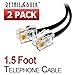 RetailAndBulk (2 Pack) 1.5 Foot Telephone Cord, Professional Grade Made in USA, 6P4C Male RJ11 Plugs with 50 Micron Gold Contacts, Pure Copper Wire Phone Line Cable (18 Inches, Black)