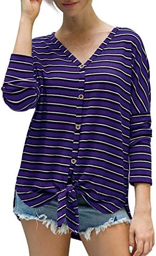 IWOLLENCE Womens Waffle Knit Tunic Blouse Tie Knot Henley Tops Loose Fitting Bat Wing Plain Shirts