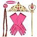 Fedio Girls Princess Dress up Accessories 4 Pieces Gift Set Princess Gloves, Hair Braid, Tiara Crown and Wand for Kids (Rose)