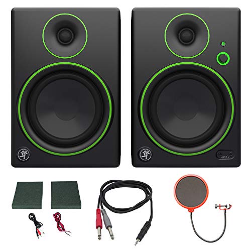 Mackie CR5BT CR Series Channel Studio Monitor (Pair) w/Pro DJ Bundle Includes, 3-feet 1/8" TRS Male to Two 1/4" TS Male Cable & Universal Pop Filter Microphone Wind Screen w/Mic Stand Clip