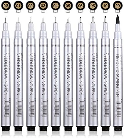 Set of 10 Black Master Markers Micro-Pen Fineliner Ink Pens, Anti-Bleed &amp; Waterproof Archival ink, Brush &amp; Calligraphy Tip Nibs - Professional Technical Writing Drawing Pens - Artist Illustration