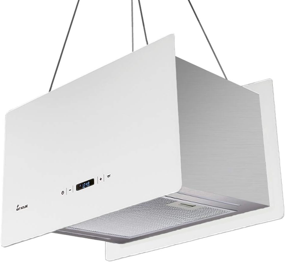 Design-Dunstabzugshaube, Inselhaube (60cm, Edelstahl, weiß, Extra-leise, 674m³/h, 4 Stufen, LED-Beleuchtung, TouchSelect Sensortasten, Seilbefestigung) CUBE60W - KKT KOLBE