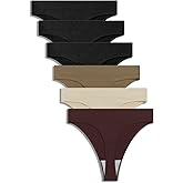 GRANKEE Women's High Waisted Breathable Seamless Thong Panties,No Show Workout Underwear,Comfortable Cotton Crotch,6 Pack