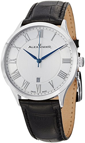 Alexander Statesman Triumph Men's Silver Dial Black Leather Strap Swiss Made Watch A103-01