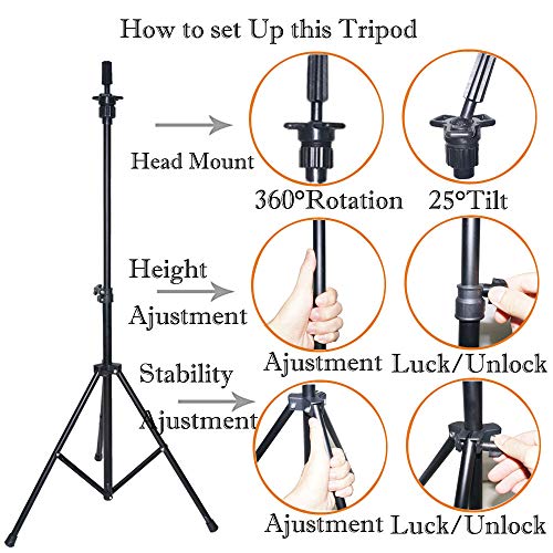 HOOMBOOM Mannequin Head Stand, Wig Stand Tripod - Mannequin Block Head Holder Metal Adjustable Tripod Stand Holder for Hair Salon Cosmetology Hairdressing Training Head with Carry Bag