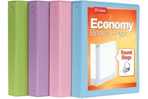 Cardinal 3 Ring Binders, Binders for School and Office, Durable 1.5 Inch, Round Rings, Holds 350 Sheets, ClearVue Presentation View, Non-Stick, Assorted Pastel Colors, 4 Pack (79552)