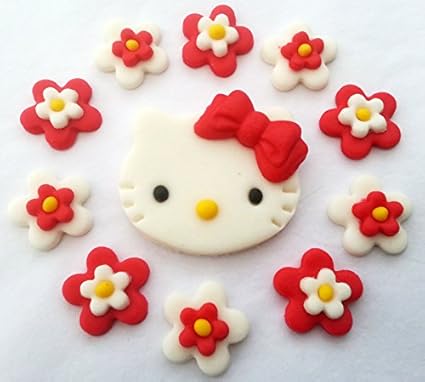 Red Hello Kitty Edible Sugar Cake Topper Decorations Amazon Co Uk