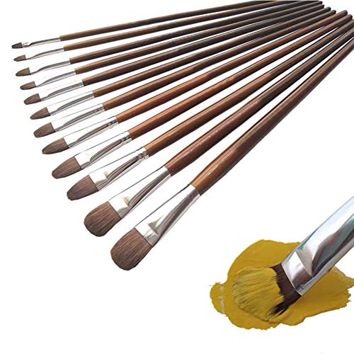 MHGLOVES Künstlerpinsel Pinsel-Set, 12 Stück Filbert Pinsel Set, Katzenzungenpinsel Zungenpinsel Set for Acrylic Oil Gouache and Watercolor Paints