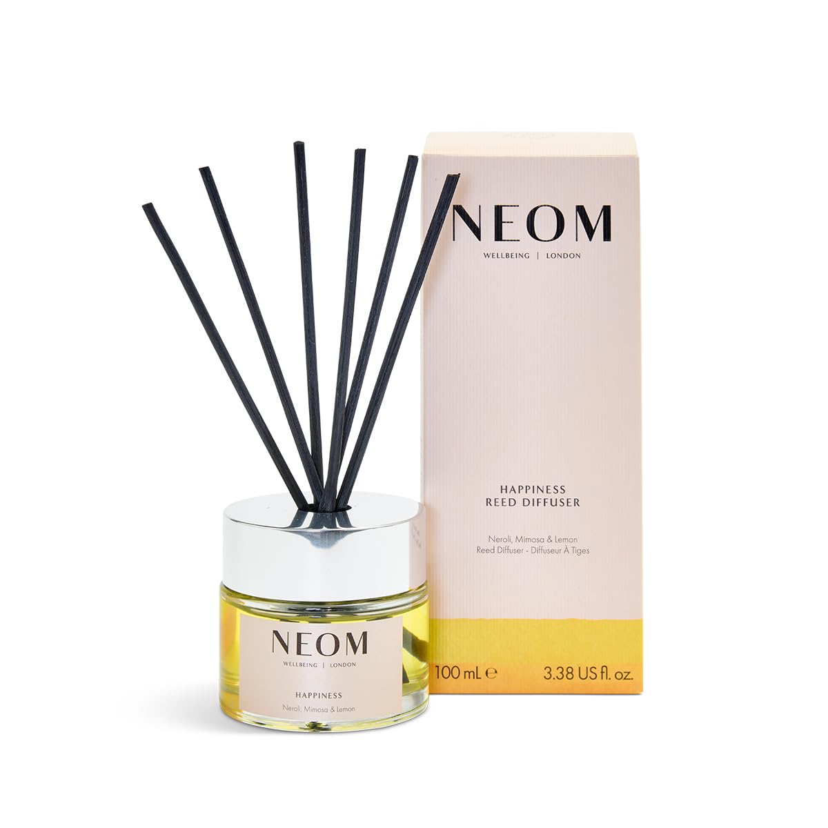 NEOM Happiness Reed Diffuser, 100ml | Neroli, Mimosa & Lemon | 100% Natural Fragrance | Scent to Make You Happy