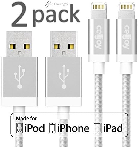 iPhone 7 Cables, iPad Cable (2 Pack Silver) [Apple MFi Certified] [Heavy Duty Braided] Lightning USB Cable 1M (3 Feet 3 Inches) Best Cord For iPhone 6 6s Plus, iPhone 5 5c 5s, iPad Air, Pro, mini