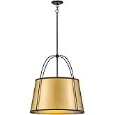 Hinkley Clarke Medium Drum Chandelier Pendant, Lacquered Dark Brass Metal Shade, 1-6" and 2-12" Down Rods, Even or Sloped Cei