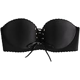 MakeMeChic Women's Strapless Lace Up Bra Wireless Backless Scallop Everyday Tube Bra