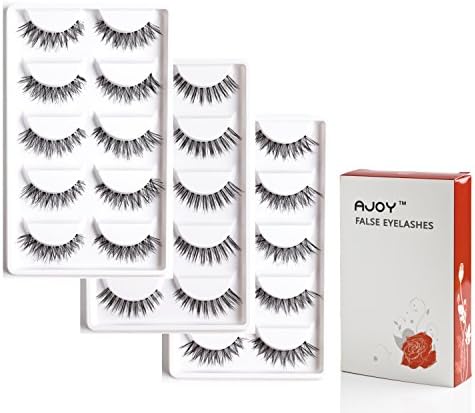 AJOY 3 Styles 15 Pairs Demi Wispies False Eyelashes Multipack, Natural Strip Lashes Pack, Invisible Band Eyelashes, Tapered Criss-Cross and Corner Wing Professional Lashes Set, R-15P