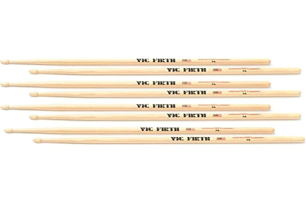 Vic FIrth - American Classic® Drumsticks 7A - American Hickory - Wood Tip - 4 Pair Value Pack