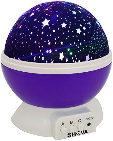 Baby Night Light Lamps For Bedroom Romantic 360 Degree Rotating Star with Sky Moon Cover + Cosmos Cover Projector Lights Colour Changing LED For Kids Girls Baby Nursery Gift (Purple)