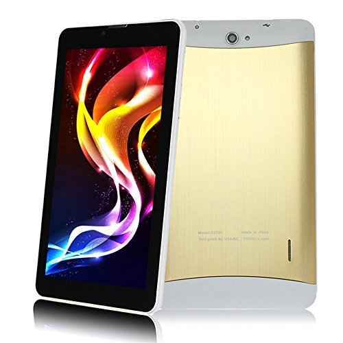 eHometown 7-inch Phablet Smart Phone + Tablet PC Android 4.4.2 Bluetooth GPS WiFi Unlocked! Dual Sim Card , Dual Camera , HD Display , Golden Back Color , Capacitive 5 Point Multi-Touch Screen , Support 3G Dongle , Wi-Fi , E-Book , Skype, YouTube and G-Sensor , Phablet, with 16GB Memory Card-Golden