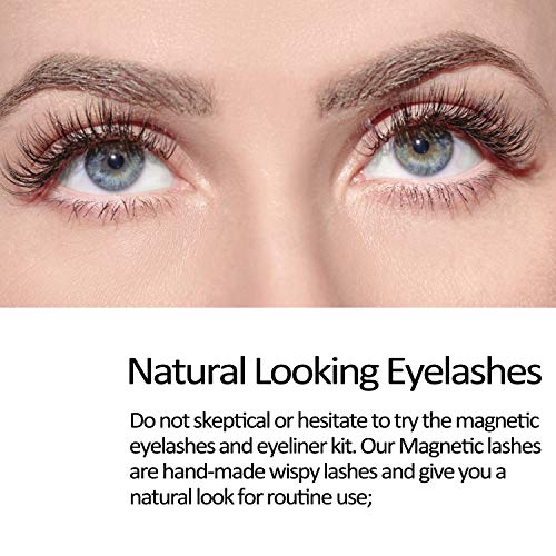 7 Pairs Reusable Magnetic Eyelashes and 2 Tubes of Magnetic Eyeliner Kit，Upgraded 3D Magnetic Eyelashes Kit With Tweezers Inside