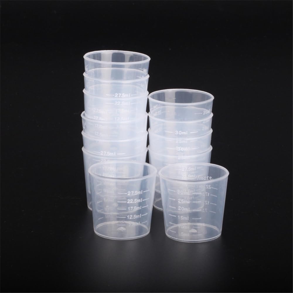 Photo 1 of 20pcs 1.02oz/30ml Plastic Measuring Cups Plastic Graduated Cup Transparent Scale Resin Clear Graduated Epoxy Mixing Jugs for Kitchen Cooking Medicine Measure Tool