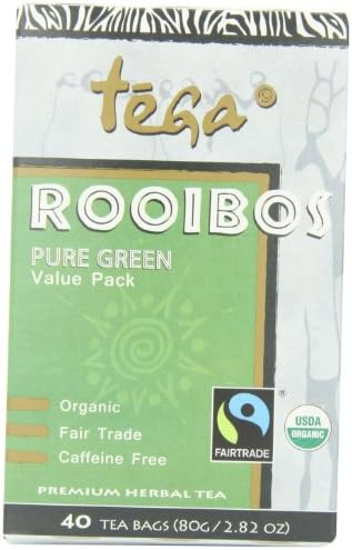 Tega Organic Rooibos Green Tea, 40-Count Tea Bags (Pack of 4)