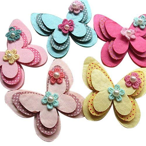 Chenkou Craft New Padded Felt Butterfly Satin Ribbon Flowers Beads Appliques Ornament 15pcs