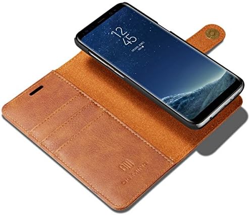 Samsung S8 Wallet Case [Folio Style] [Stand Feature] Magnetic Samsung Galaxy S8 Back Case [Removable] [Slim] Premium Protective Leather Flip Cover with Card Slot + Side Pocket [Snap Button] [Brown]