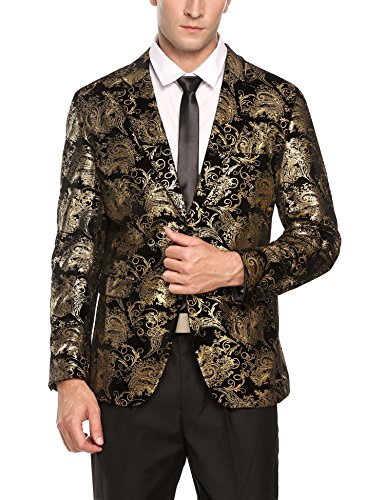 COOFANDY Mens Fashion Glitter Floral Print Slim Fit Two Button Blazer Jacket