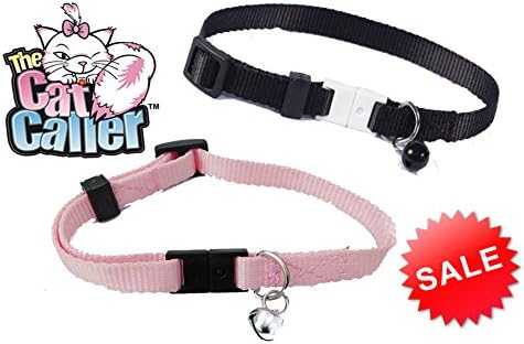 "The Cat Caller" Pet Locator Adjustable Break-Away Safety Collar * Double pack SALE * 1/2" durable No-Snag nylon with bell. Pink &amp; Black