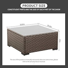 Rattaner Patio Furniture Wicker Coffee Table Outdoor Garden Square Side Table with Tempered Glass Top Brown 51fuA7GVhxL