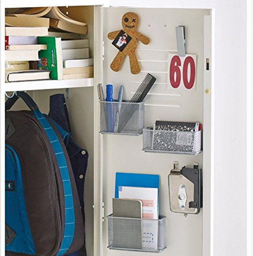 Caveen Wire Mesh Magnetic Storage Basket Tray Metal Desk Caddy Storage Organizer For Refrigerator Whiteboard Silver M - Thumbnail 6