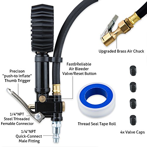 Onewell Digital Tire Inflator Gauge with 0.1 Display Resolution +200PSI Heavy Duty Air Chuck and Compressor Accessories With Rubber Hose and Quick Connect Plug for Truck, Automobile and Motorcycle