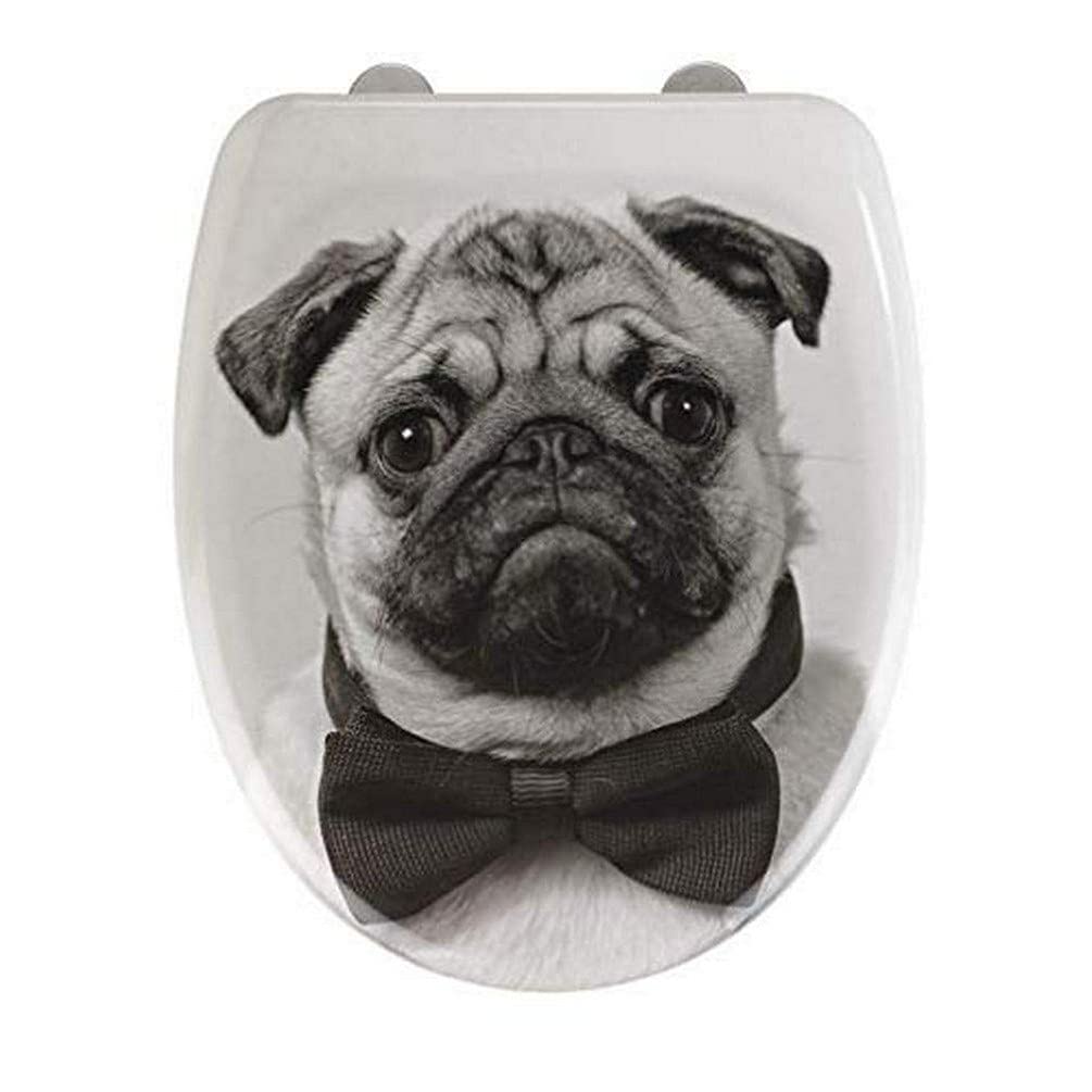 WENKO 23444100 Toilet seat Pugy - Toilet seat with soft closing mechanism, rustproof Fix-Clip hygienic stainless steel mounting element, Duroplast, 38 x 45 cm, Multicoloured