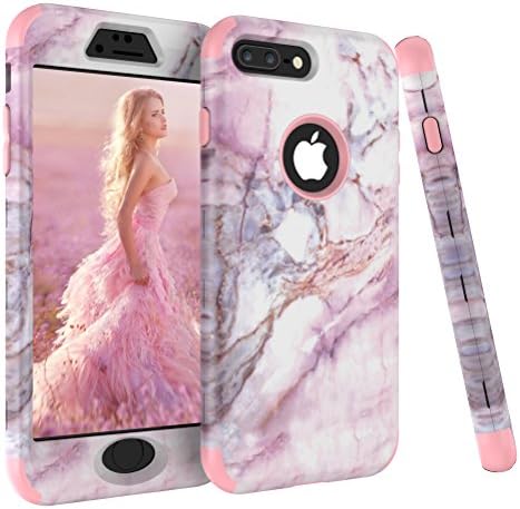 iPhone 8 Plus Case, SUMOON Unique [Marble Series] Hybrid Heavy Duty Three Layer Soft Silicone Shockproof Anti-Scratch Full-Body Protective Case for iPhone 8 Plus (Rosegold)
