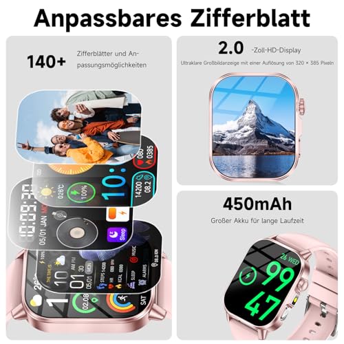 Women's Smartwatch with ECG/Sleep Monitor/BMI/HRV/LED Light, 2.0 Inch Health Watch with 24H Blood Pressure Monitor, Heart Rate Monitor, Uric Acid, Body Temperature, SpO2, Menstrual Cycle, SOS