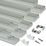 Muzata LED Channel System with Crystal Transparent Diffuser Clear Cover Lens,Aluminum Extrusion Track Housing Profile for Strip Light high Light,10Pack 3.3ft U1SW WT 1M, LU1 LH1