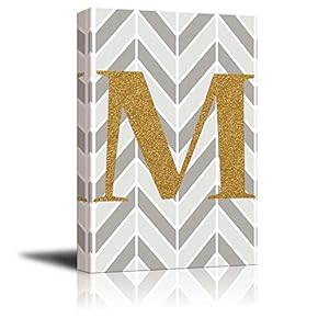 The Letter M in Gold Leaf Effect on Geometric Background - Modern Hip Young Art Art - Canvas Art Home Art - 12x18 inches