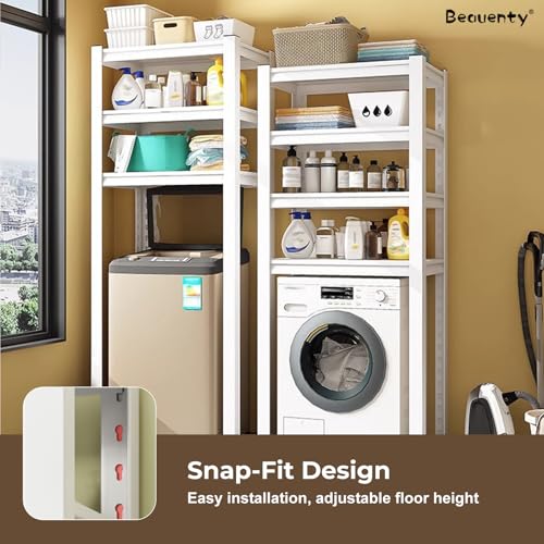 Beauenty 4-Tier Over Washing Machine Rack, Over Flip-top & Drum Washing Machine Dryer Storage Shelf, Adjustable Shelving Units Space Saver, Heavy Duty Balcony Organizer Rack (27.6"*15.8"*72") (White)