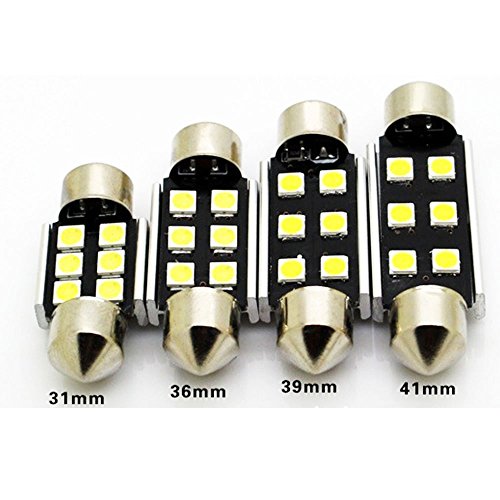 2-Pack 480 Lumens Xenon White 42MM(1.65") 12V Canbus Error Free Festoon Map Trunk Dome Light 3030 6-SMD No Polarity LED Bulbs for Vehicle 211-2 212-2 569 578