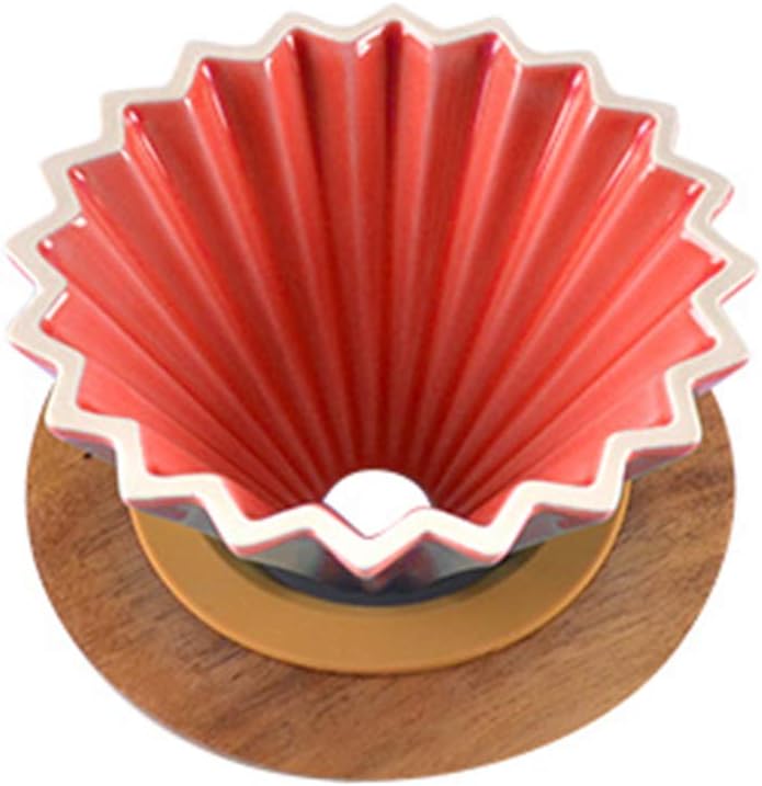 Pour Over Dripper, Espresso Coffee Filter Cup, Ceramic Pour Over Coffee Maker with Wooden Stand, Coffee Accessories,Red