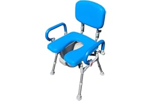 Platinum Health UltraCommode™ Foldable Commode and Shower Chair, Soft, Warm, Portable XL Toilet Seat with Open Front, Padded Pivoting Armrests, Adjustable Height, Includes Free Commode Pail, Blue