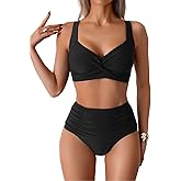 Palmipeta High Waisted Tummy Control Bikini Sets for Women Two Piece Modest Full Coverage Bathing Suit Push Up Swimsuits