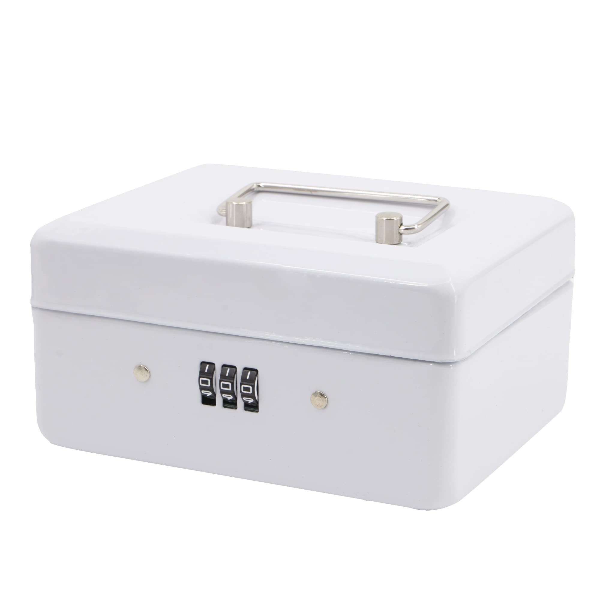 Time to Sparkle 6 inch Small Security Lock Box with Coin Tray Metal Material with Stainless Steel Handle 15 * 12 * 10cm White