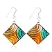 Sterling Silver Hand Painted Murano Glass Multi-Colored Art Circles Square Dangle Earrings 2?