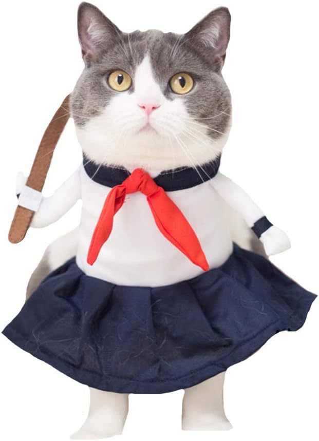 FLAdorepet Dog Standing Student Costume Cat Halloween Party Sailor Costume Outfits for Chihuahua Bulldog