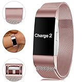 Find-MyWay Compatible with Fitbit Charge 2 Band,Charge 2 Accessories Stainless Steel Bracelet Women Men Wristbands Strap Rose Gold Silver Compatible for Charge 2 Fitness Tracker