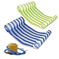 Mioshor 2 Pack Premium Water Hammock, Multi-Function Swimming Pool Floating Hammock Lounger Inflatable Raft with Air Pump (Green and Blue)