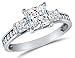 Solid 925 Sterling Silver CZ Cubic Zirconia 3 Three Stone Engagement Ring - Princess Cut Solitaire with Round Side Stones (1.75cttw., 1.5ct. Center) - Available in all ring sizes 4 - 9.5 & Comes With Elegant Velvet Ring Box