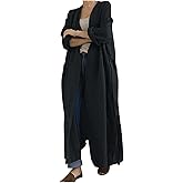 XUNRYAN Womens Open Front Cardigan Linen Coat Maxi Long Jackets Shirt Overcoat Lounge Kimono Coat Fall Fashion Outerwear